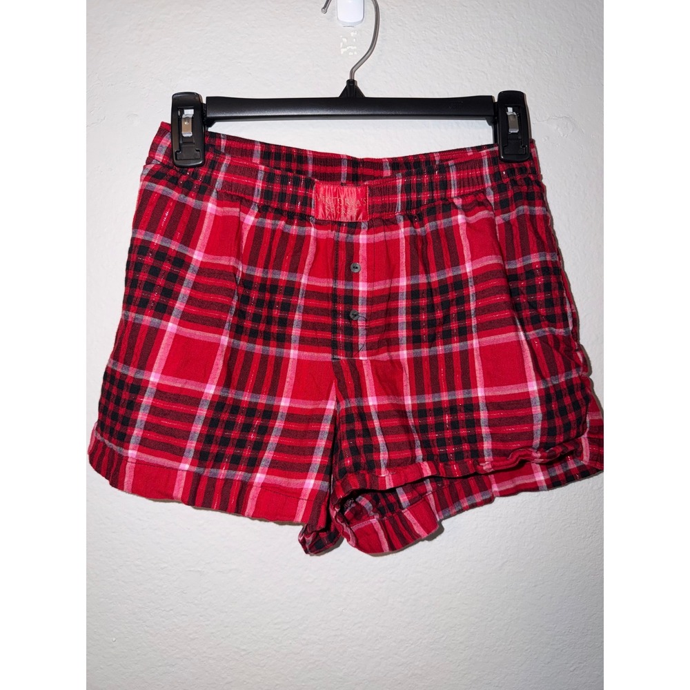 Victoria's Secret Red Plaid Metallic Pajama Shorts Women XS Cotton Modal Lounge